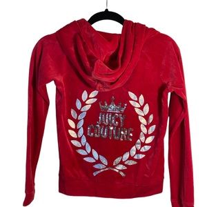 Juicy Couture Red Velour Zip Up Hoodie